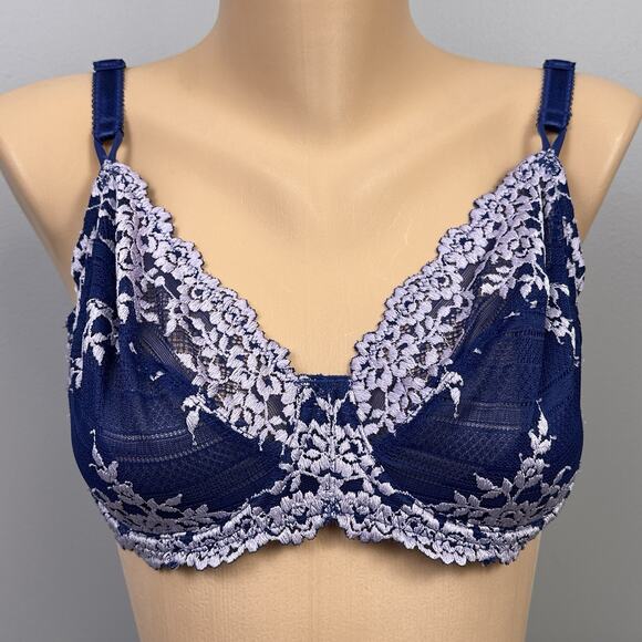 Wacoal Embrace Lace Bra Size 34DD Dark Blue Purple Unlined Underwire 65191 - Picture 1 of 7